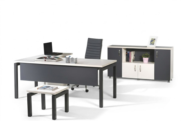 Mobilier de bureau ensemble gris 3 pièces table de bureau d'angle complet Armoire de bureau en bois Groupe