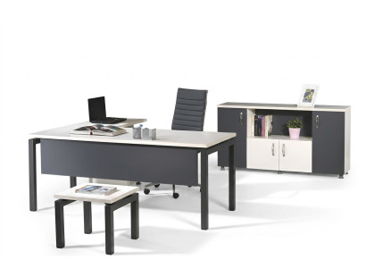 Mobilier de bureau ensemble gris 3 pièces table de bureau d'angle complet Armoire de bureau en bois Groupe