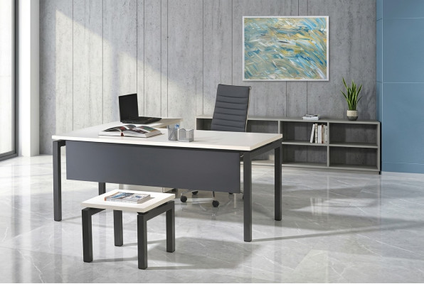Mobilier de bureau, mobilier de salle d'étude, table de bureau d'angle en bois gris 3 pièces.