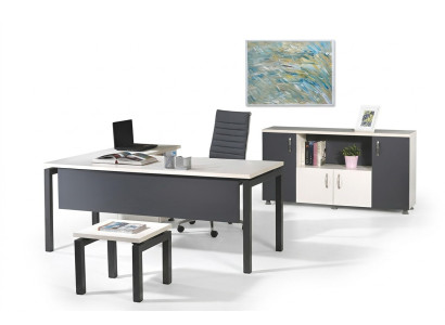 Mobilier de bureau, mobilier de salle d'étude, table de bureau d'angle en bois gris 3 pièces.