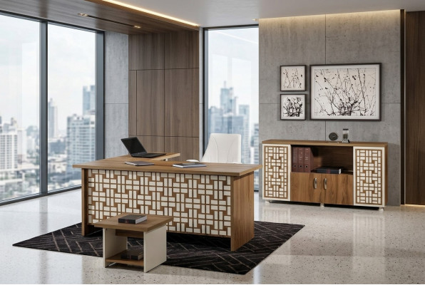 Meuble informatique table de travail Table de bureau mobilier de bureau table de coin en bois ensemble de 3 pièces marron