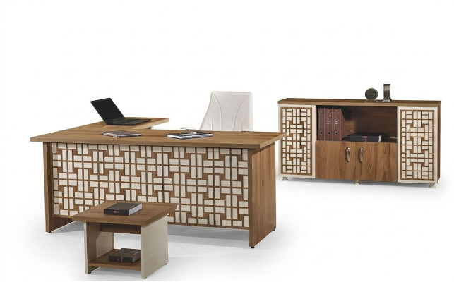 Meuble informatique table de travail Table de bureau mobilier de bureau table de coin en bois ensemble de 3 pièces marron
