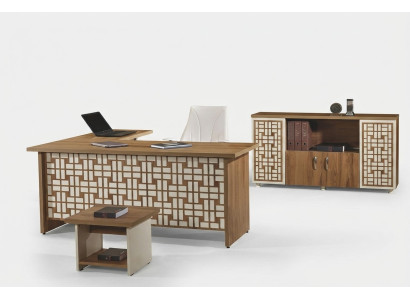Groupe Bureau d'angle Table de bureau Mobilier de salle d'étude Garde-robe 3 pièces Bois Marron