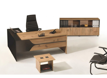 Mobilier de bureau Ensemble en brun 3 pièces Bureau d'angle complet Armoire de bureau en bois Groupe