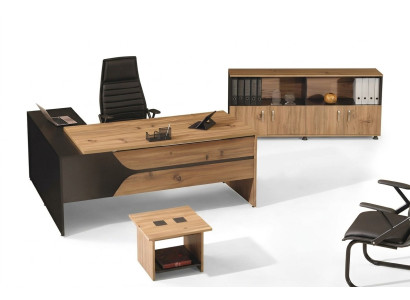 Mobilier de bureau pour ordinateur Table de travail Mobilier de bureau Table en bois Ensemble 3 pièces Marron