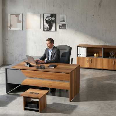 Suite de bureau Table de bureau Meubles de salle d'étude Armoire 3 pièces Bois Marron
