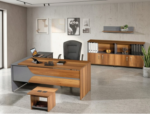 Suite de bureau Table de bureau Meubles de salle d'étude Armoire 3 pièces Bois Marron