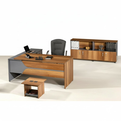 Suite de bureau Table de bureau Meubles de salle d'étude Armoire 3 pièces Bois Marron
