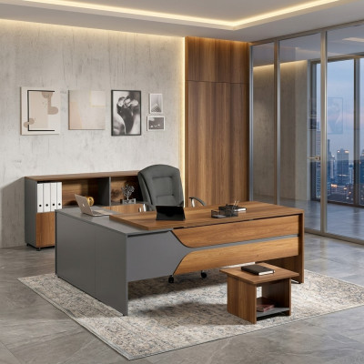 Meubles de bureau ensemble gris 3 pièces ensemble de table de bureau d'angle Armoire de bureau complète Groupe de bois