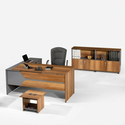 Meubles de bureau ensemble gris 3 pièces ensemble de table de bureau d'angle Armoire de bureau complète Groupe de bois