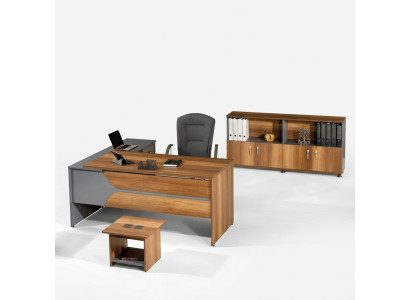Meubles de bureau ensemble gris 3 pièces ensemble de table de bureau d'angle Armoire de bureau complète Groupe de bois