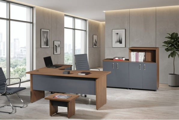 Table d'angle de bureau complète Ensemble de 4 pièces en bois gris Meubles d'ordinateur
