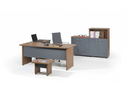 Table d'angle de bureau complète Ensemble de 4 pièces en bois gris Meubles d'ordinateur