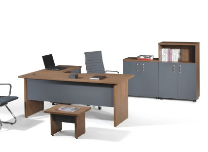 Groupe Bureau de coin Table de bureau Mobilier de salle d'étude Armoire 4 pièces Bois Gris