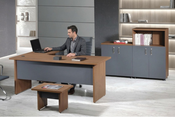 Suite Bureau Table de bureau Meubles de salle d'étude Garde-robe 4 pièces Bois Gris