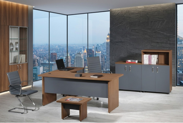 Suite Bureau Table de bureau Meubles de salle d'étude Garde-robe 4 pièces Bois Gris