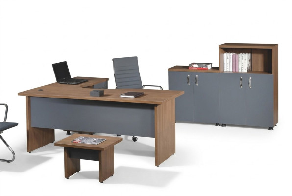 Suite Bureau Table de bureau Meubles de salle d'étude Garde-robe 4 pièces Bois Gris