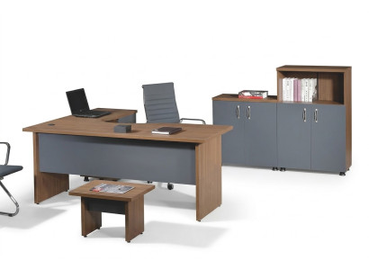 Suite Bureau Table de bureau Meubles de salle d'étude Garde-robe 4 pièces Bois Gris
