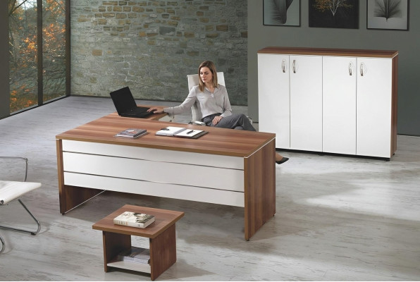 Ensemble de meubles de bureau 3 pièces Bureau d'angle complet Armoire de bureau en bois Groupe blanc
