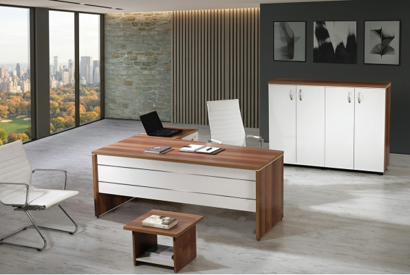 Ensemble de meubles de bureau 3 pièces Bureau d'angle complet Armoire de bureau en bois Groupe blanc
