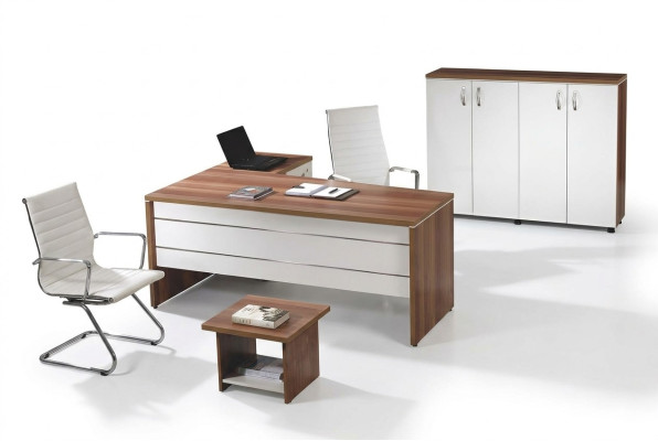 Ensemble de meubles de bureau 3 pièces Bureau d'angle complet Armoire de bureau en bois Groupe blanc