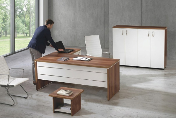 Suite Bureau Bureau d'angle Table Bureau Mobilier de salle d'étude Armoire 3 pièces Bois Blanc