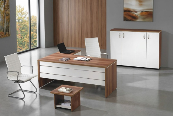 Suite Bureau Bureau d'angle Table Bureau Mobilier de salle d'étude Armoire 3 pièces Bois Blanc