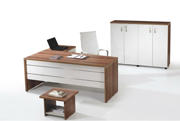 Suite Bureau Bureau d'angle Table Bureau Mobilier de salle d'étude Armoire 3 pièces Bois Blanc