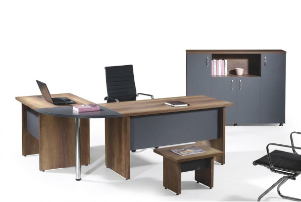 Bureau complet Bureau d'angle Table de bureau Mobilier de bureau Ensemble en bois 3 pièces Gris Mobilier informatique