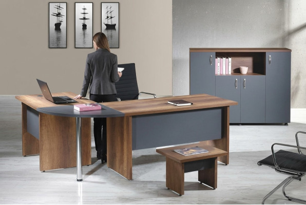 Meuble d'ordinateur table de travail Mobilier de bureau table de coin de bureau Ensemble de 3 pièces en bois gris
