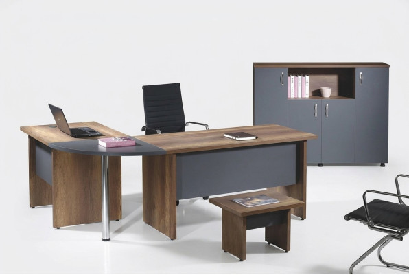 Meuble d'ordinateur table de travail Mobilier de bureau table de coin de bureau Ensemble de 3 pièces en bois gris