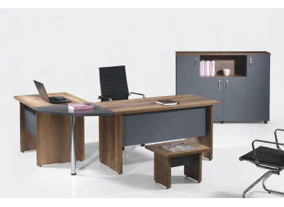 Meuble d'ordinateur table de travail Mobilier de bureau table de coin de bureau Ensemble de 3 pièces en bois gris