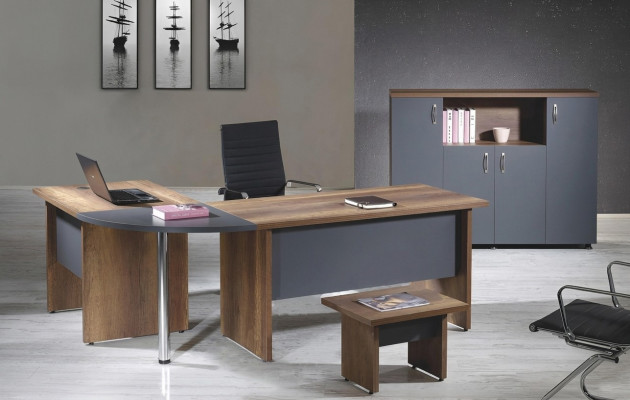 Mobilier de salle d'étude Mobilier informatique Mobilier de bureau Table de coin de bureau Ensemble de 3 pièces en bois gris