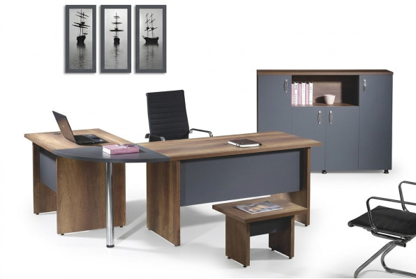 Mobilier de salle d'étude Mobilier informatique Mobilier de bureau Table de coin de bureau Ensemble de 3 pièces en bois gris