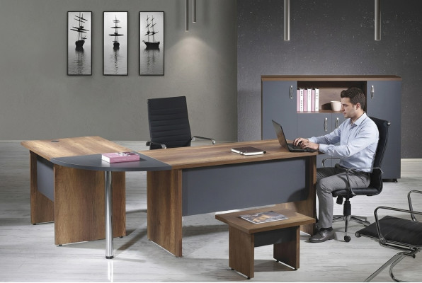 Bureau Meubles informatiques Table de travail Mobilier de bureau Table ensemble 3 pièces en bois Gris