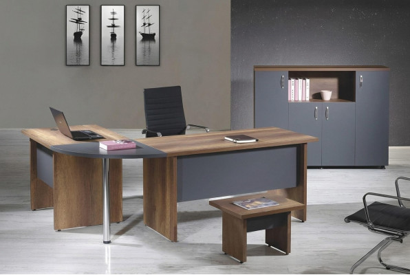 Bureau Meubles informatiques Table de travail Mobilier de bureau Table ensemble 3 pièces en bois Gris