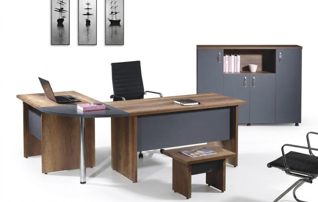 Bureau Meubles informatiques Table de travail Mobilier de bureau Table ensemble 3 pièces en bois Gris