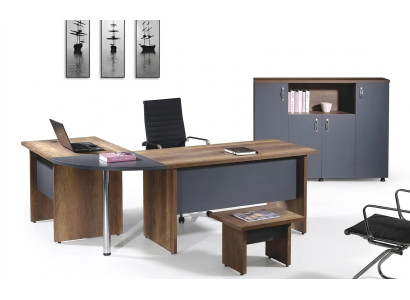 Bureau Meubles informatiques Table de travail Mobilier de bureau Table ensemble 3 pièces en bois Gris