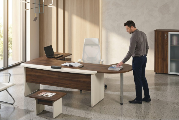 Groupe Bureau de coin Bureau Table Mobilier de salle d'étude Armoire 3 pièces Bois Marron