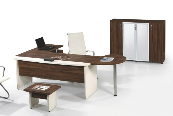 Groupe Bureau de coin Bureau Table Mobilier de salle d'étude Armoire 3 pièces Bois Marron