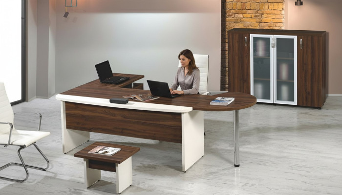 Suite de meubles de bureau Ensemble de bureau d'angle 3 pièces Table de bureau complète en bois Marron