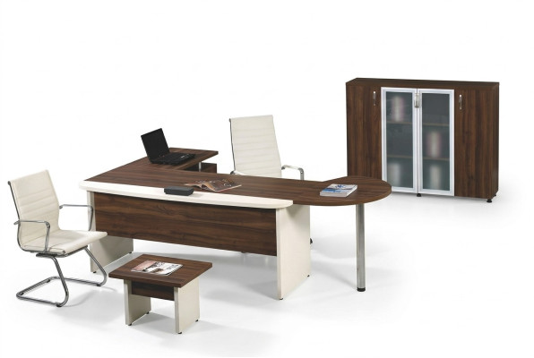 Suite de meubles de bureau Ensemble de bureau d'angle 3 pièces Table de bureau complète en bois Marron
