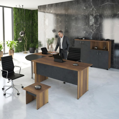 Bureau de luxe Suite Table d'ordinateur Mobilier de bureau Table de travail 3 pièces Bois Gris