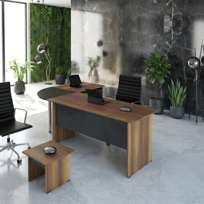 Bureau de luxe Suite Table d'ordinateur Mobilier de bureau Table de travail 3 pièces Bois Gris