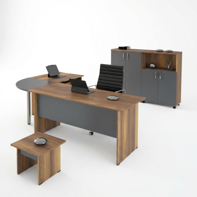 Bureau de luxe Suite Table d'ordinateur Mobilier de bureau Table de travail 3 pièces Bois Gris