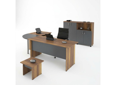 Bureau de luxe Suite Table d'ordinateur Mobilier de bureau Table de travail 3 pièces Bois Gris