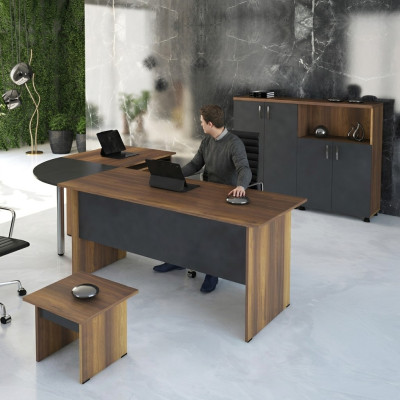 Meubles d'ordinateur Table de travail Mobilier de bureau Table de bureau d'angle Ensemble en bois gris de 3 pièces