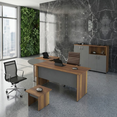 Meubles d'ordinateur Table de travail Mobilier de bureau Table de bureau d'angle Ensemble en bois gris de 3 pièces