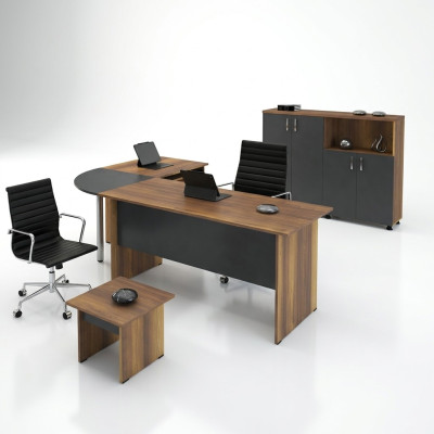 Meubles d'ordinateur Table de travail Mobilier de bureau Table de bureau d'angle Ensemble en bois gris de 3 pièces