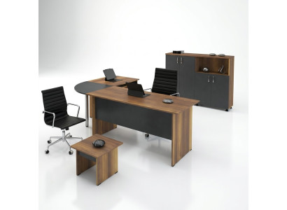 Meubles d'ordinateur Table de travail Mobilier de bureau Table de bureau d'angle Ensemble en bois gris de 3 pièces